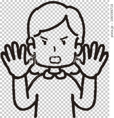 雙手舉起的憤怒女人的上半身線畫插圖 106599718