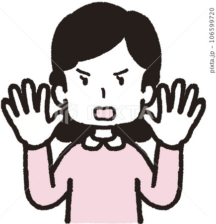 両手を上げて怒っている女性の上半身イラスト 両手を上げて怒っている女性の上半身イラスト 106599720