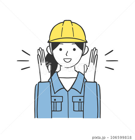 大きな声で呼びかける女性作業員のイラスト素材 106599818