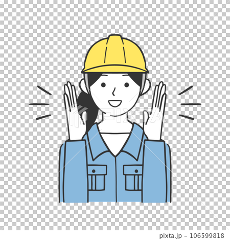 大きな声で呼びかける女性作業員のイラスト素材 106599818