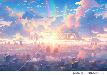 [AI生成画像]霧がかかった都市と夕暮れ 106600307