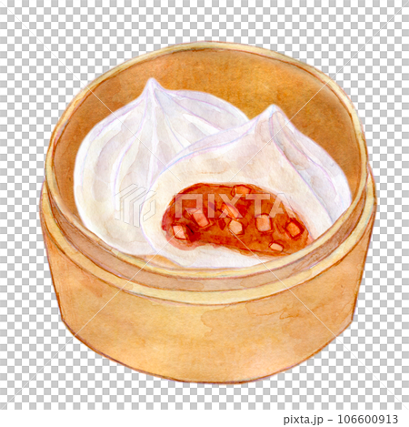Watercolor illustration Chinese steamed buns in a steamer 106600913