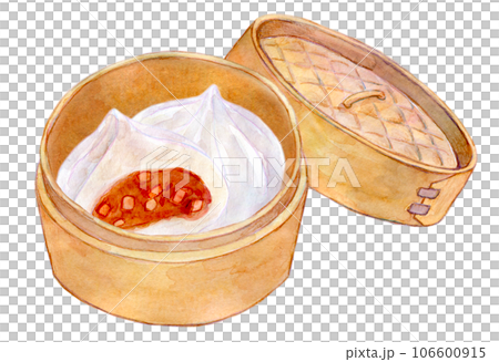 水彩插圖中國饅頭在蒸籠裡 水彩插圖中國饅頭在蒸籠裡 106600915