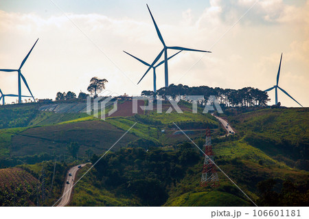 Wind turbines on sunny morning 106601181