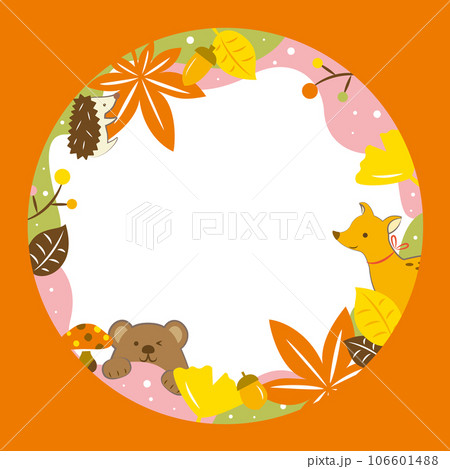 紅葉とかわいい動物のフレーム 紅葉とかわいい動物のフレーム 106601488