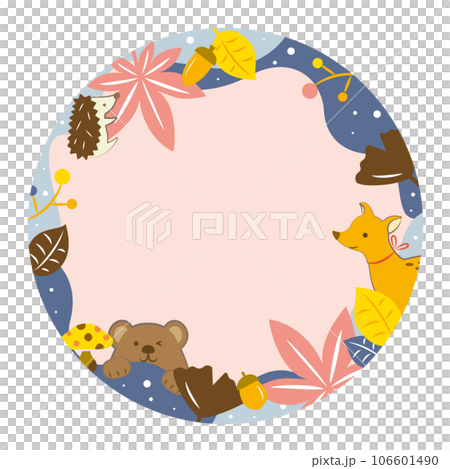 Autumn leaves and cute animal frame 106601490