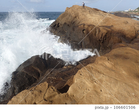 荒れた磯でヒラスズキを狙う 106601506