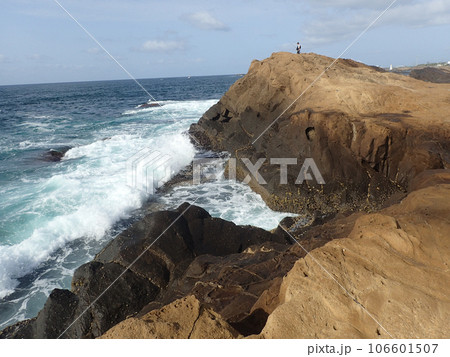 荒れた磯でヒラスズキを狙う 106601507