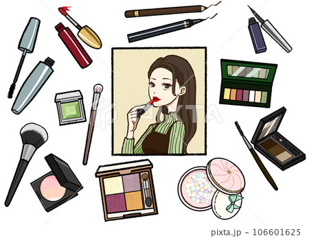 メイクをしている女性とメイク用品 メイクをしている女性とメイク用品 106601625