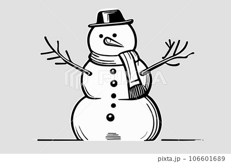Happy Snowman Winter Drawing sketched style. Vector illustration. 106601689
