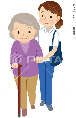 高齢者の歩行を介助する介護士 介護 ヘルパー 高齢者の歩行を介助する介護士 介護 ヘルパー 106601774
