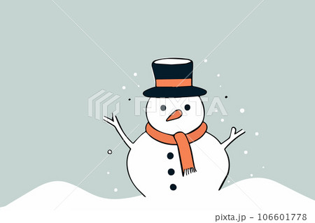 Christmas greeting card with illustration of snowman. Vector illustration 106601778