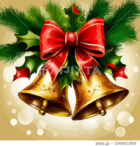 Vector Christmas Background with Two Bells and red bow, vector illustration Vector Christmas Background with Two Bells and red bow, vector illustration 106601906