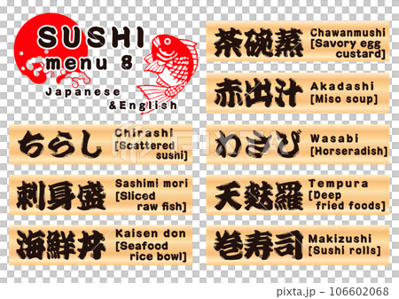 Sushi wooden plate menu set Japanese & English 8 106602068