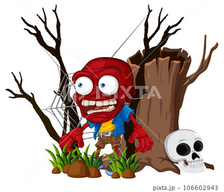 Mad Zombie in Forest with Skull and Spider Web 106602943