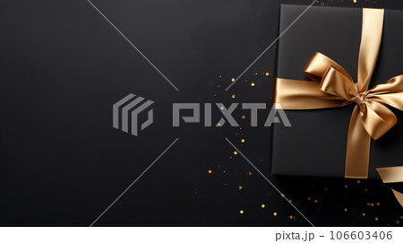 Black giftbox background with copyspace for yor text. Black friday concept. Generative AI. 106603406