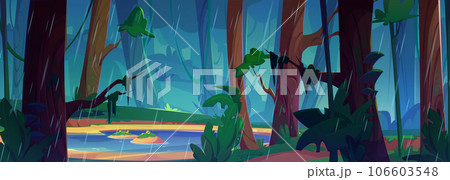 Rainy landscape with water lake in forest 106603548