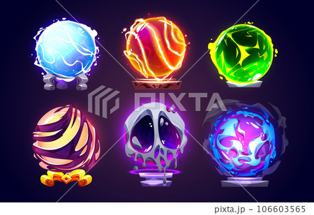 Cartoon set of magic energy balls 106603565