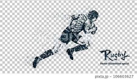 点描画風のラグビーの2色のシルエット、2色のベクターイラストレーション 106603627
