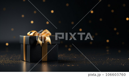 Black giftbox background with copyspace for yor text. Black friday concept. Generative AI. 106603760
