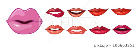 Different Woman Lips Icon of Pink and Red Color Vector Set Different Woman Lips Icon of Pink and Red Color Vector Set 106603853
