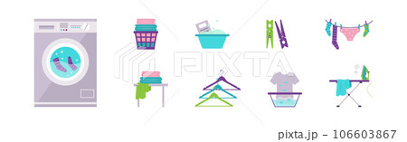 Laundry Items and Object as Clothes Washing and Drying Vector Set 106603867