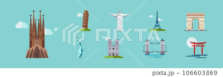 Different Famous City Landmark and Travel Destination Vector Set 106603869