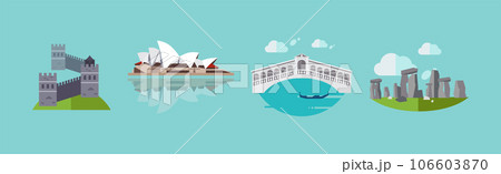 Different Famous City Landmark and Travel Destination Vector Set 106603870