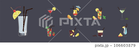 Cocktail Glasses with Straw and Citrus Slice Vector Set Cocktail Glasses with Straw and Citrus Slice Vector Set 106603879