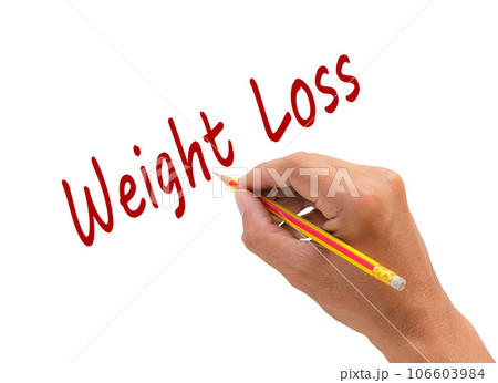 Hand writing Weight Loss word with pencil 106603984