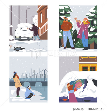 City in winter, people playing outside in snow City in winter, people playing outside in snow 106604549