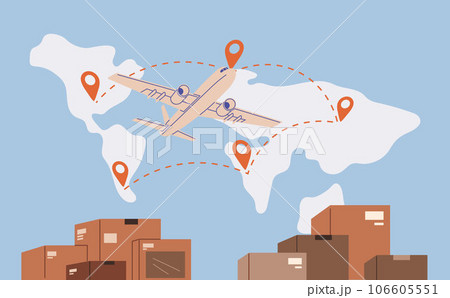 International logistic. Global air delivery export. Vector. Cargo delivery routes are key factor in export and import shipping procedures With rise e-commerce, importance global logistics in supply 106605551