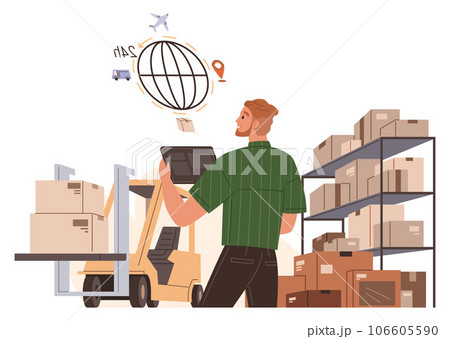 International logistic. Global delivery export. Vector. Export and import shipping industries contribute to robust international logistics sector Supply delivery chain management is being Supply 106605590