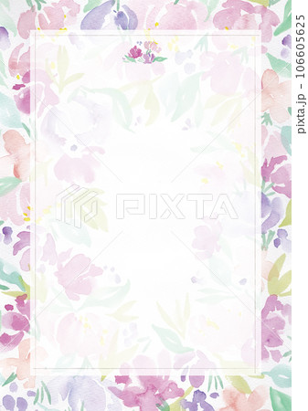 イラスト素材:花柄・ピンクパープルフラワー・水彩フレームデザイン イラスト素材:花柄・ピンクパープルフラワー・水彩フレームデザイン 106605625