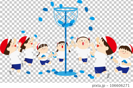 玉入れをする青組の子供達 106606271
