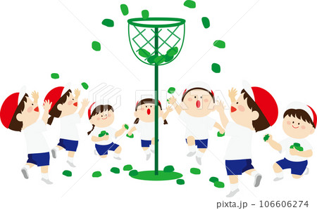 玉入れをする緑組の子供達 玉入れをする緑組の子供達 106606274