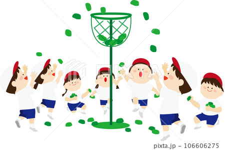 玉入れをする緑組の子供達 玉入れをする緑組の子供達 106606275