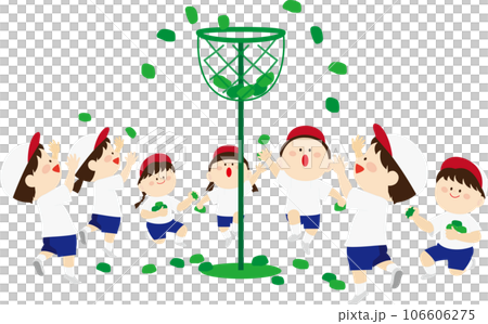 玉入れをする緑組の子供達 玉入れをする緑組の子供達 106606275