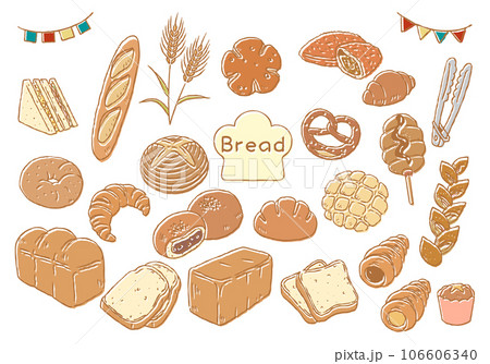 手描き パン ベーカリー ブレッド イラストセット 手描き パン ベーカリー ブレッド イラストセット 106606340