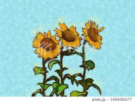 Sunflowers on blue digital painting 106606877