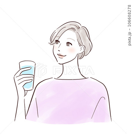 飲み物を飲んで笑顔になるミドル女性 飲み物を飲んで笑顔になるミドル女性 106608278