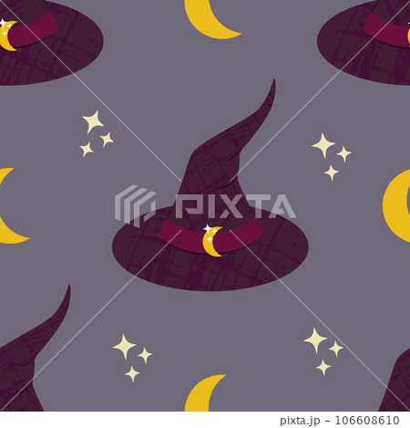 Halloween vector seamless pattern with witch hatsのイラスト素材 [106608610 ...