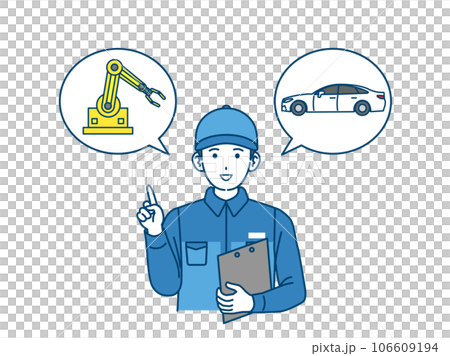 A man explaining the arm robot 106609194