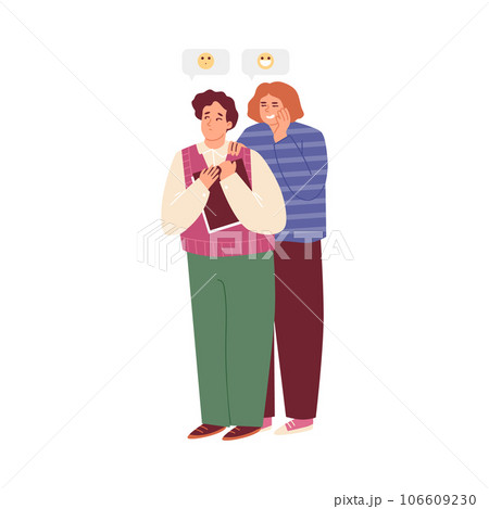 Men gossiping, emoji in speech bubble, flat...のイラスト素材 [106609230] - PIXTA