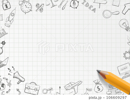 Sheet of notebook paper with penciled doodles 106609297