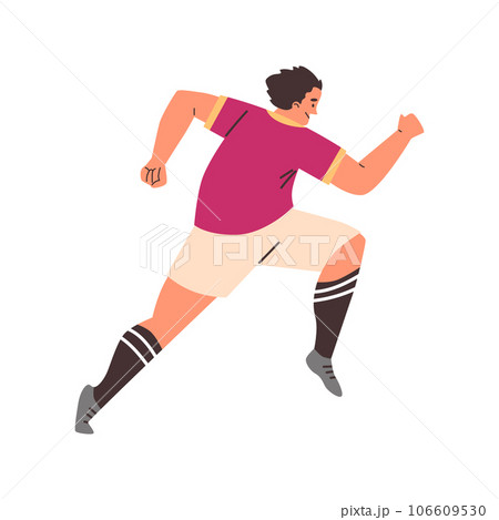 Running boy soccer player in special uniform flat style, vector illustration Running boy soccer player in special uniform flat style, vector illustration 106609530
