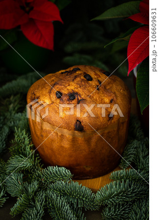 Christmas cake and Poinsettia flower Christmas cake and Poinsettia flower 106609631
