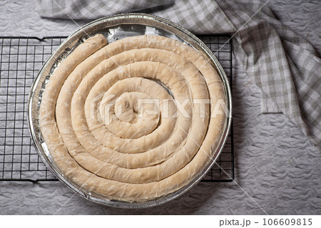 Traditional Greek pie - snail with cheese Traditional Greek pie - snail with cheese 106609815