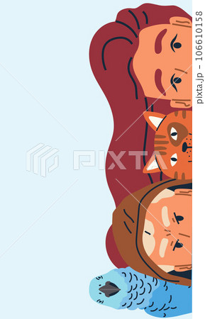 Spying, observing and sneaking. Vector illustration. Making observation, craft of gathering unsaid clues Characters peeping, sign of curiosity or concern Looking out, act of anticipatory caution 106610158