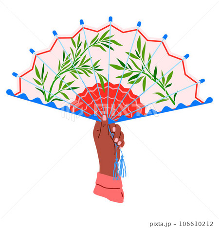 Chenese and Japanese hand fan. Vector illustration. A handheld fan, unsung harbinger of relief from heat A hand fweaves rhythm of soft breeze A Japanese fan, unfolding story of intricate designs Chenese and Japanese hand fan. Vector illustration. A handheld fan, unsung harbinger of relief from heat A hand fweaves rhythm of soft breeze A Japanese fan, unfolding story of intricate designs 106610212